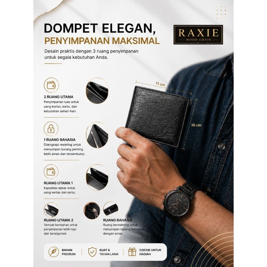 RAXIE Dompet Pria Kulit PU Premium Elegan  Wood Grain RX006 thumbnail 8