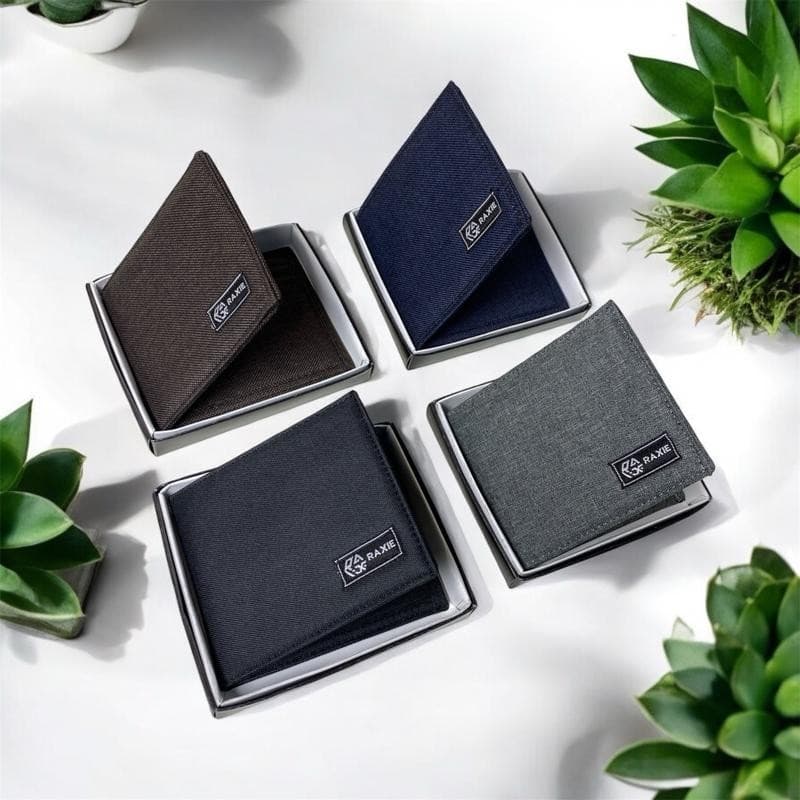 RAXIE-Dompet Pria Dompet Pendek Bahan Canvas Motif Polos Kartu Cowok thumbnail 3